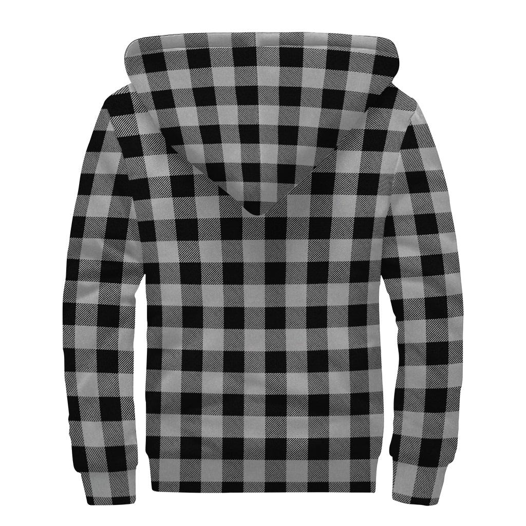 Light Grey And Black Buffalo Check Print Sherpa Lined Zip Up Hoodie