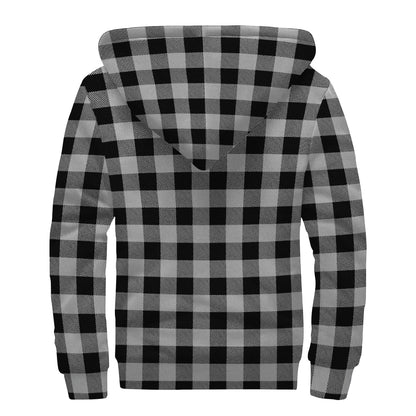 Light Grey And Black Buffalo Check Print Sherpa Lined Zip Up Hoodie