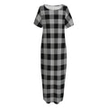 Light Grey And Black Buffalo Check Print Short Sleeve Long Nightdress