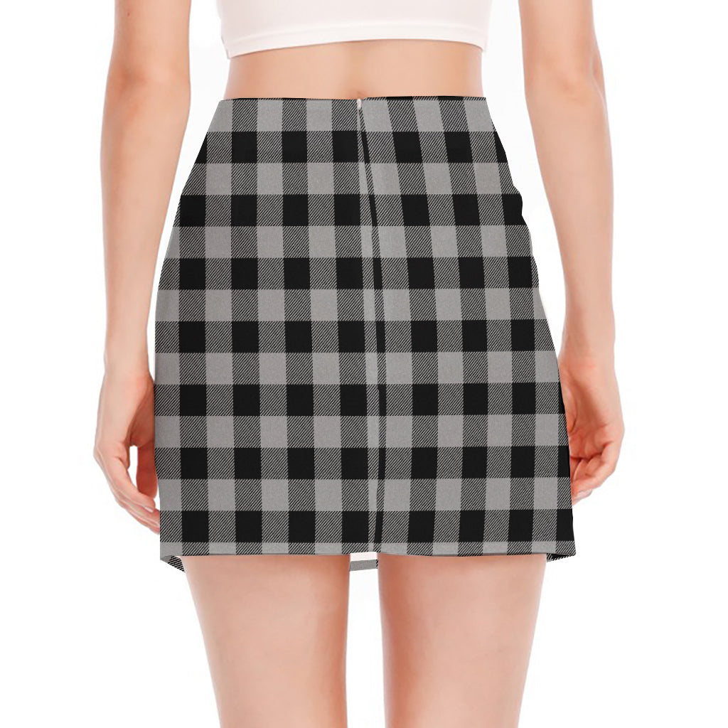 Light Grey And Black Buffalo Check Print Side Slit Mini Skirt