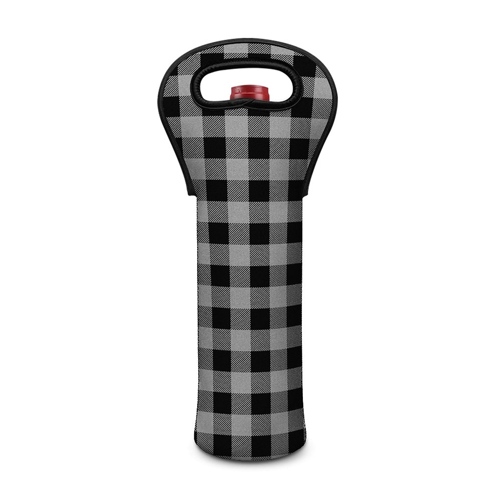 Light Grey And Black Buffalo Check Print Single Neoprene Wine Tote