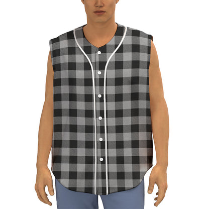 Light Grey And Black Buffalo Check Print Sleeveless Baseball Jersey