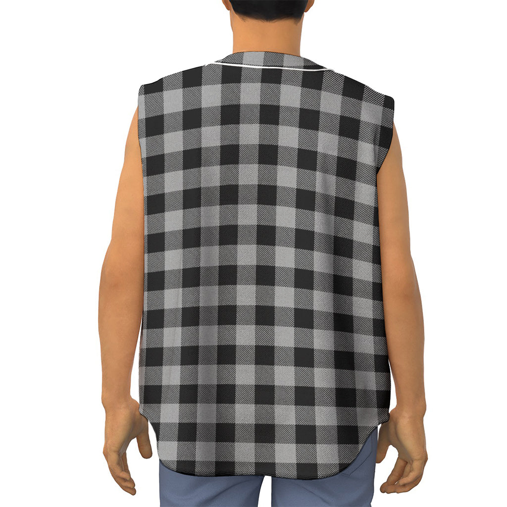 Light Grey And Black Buffalo Check Print Sleeveless Baseball Jersey