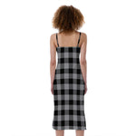 Light Grey And Black Buffalo Check Print Slim Fit Midi Cami Dress