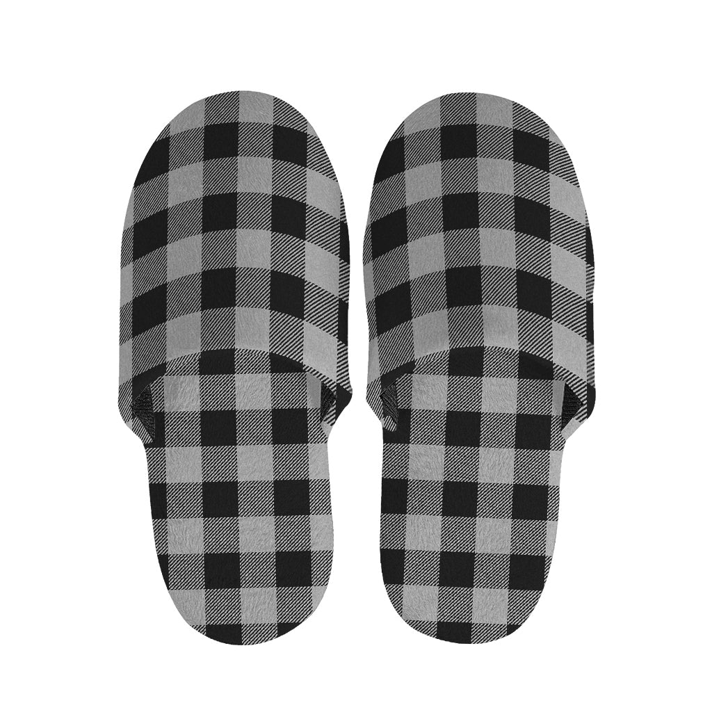 Light Grey And Black Buffalo Check Print Slippers