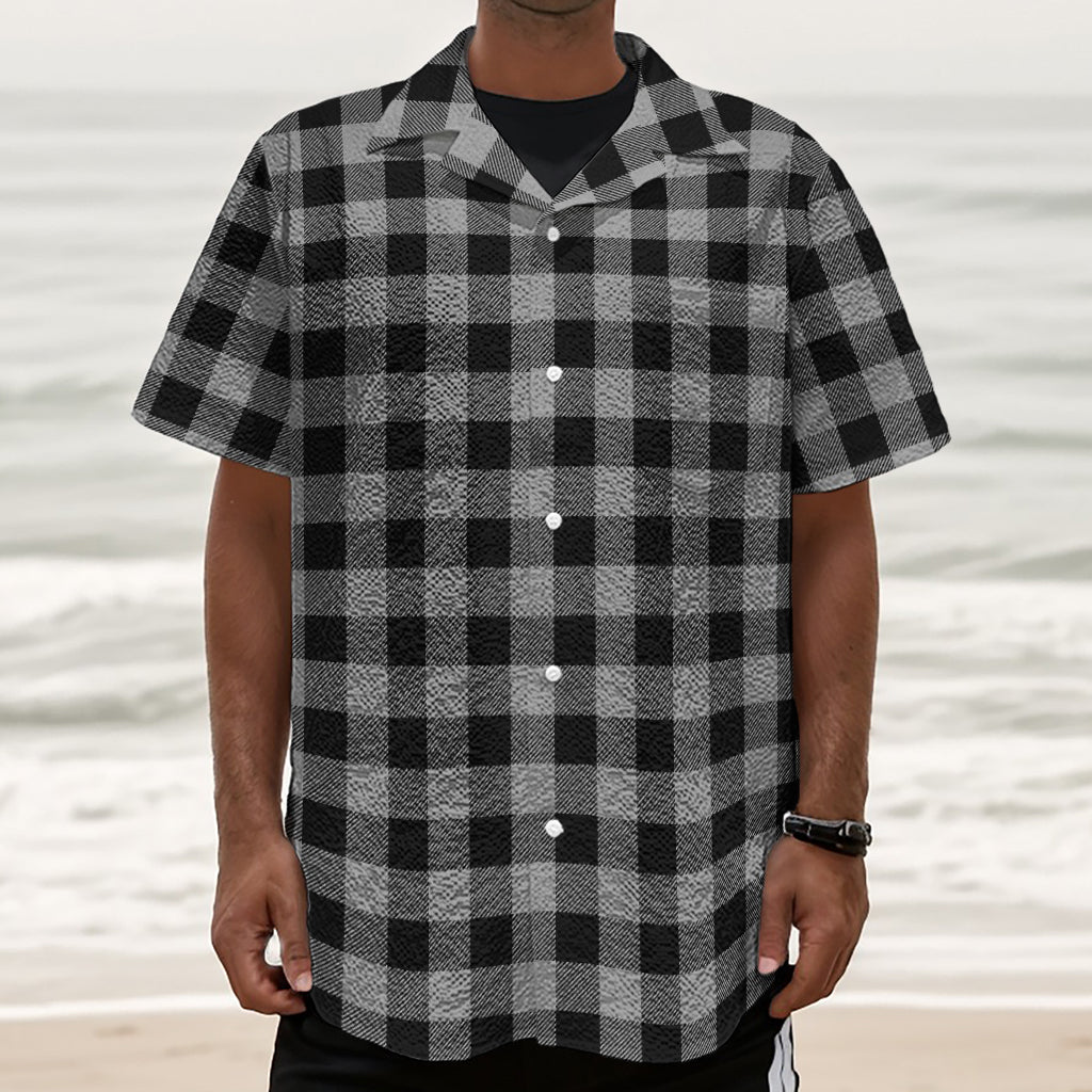 Light Grey And Black Buffalo Check Print Textured Short Sleeve Shirt