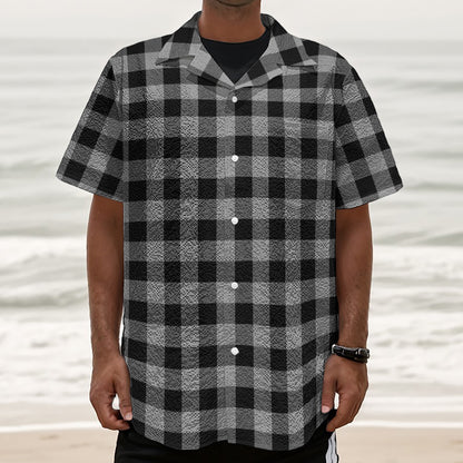 Light Grey And Black Buffalo Check Print Textured Short Sleeve Shirt