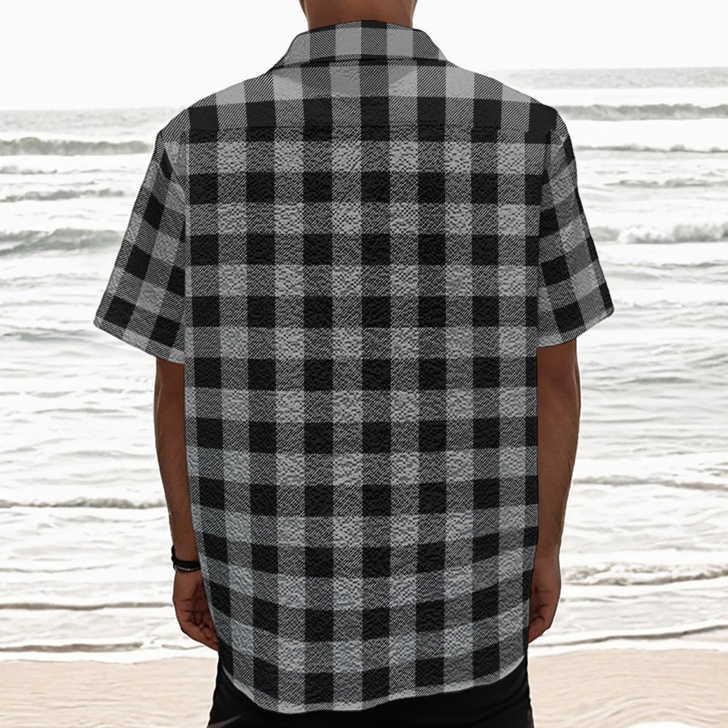 Light Grey And Black Buffalo Check Print Textured Short Sleeve Shirt