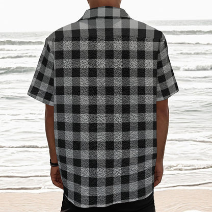 Light Grey And Black Buffalo Check Print Textured Short Sleeve Shirt