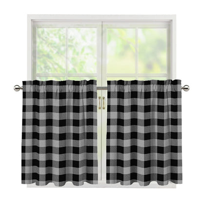Light Grey And Black Buffalo Check Print Tier Curtains