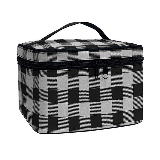 Light Grey And Black Buffalo Check Print Travel Makeup Bag