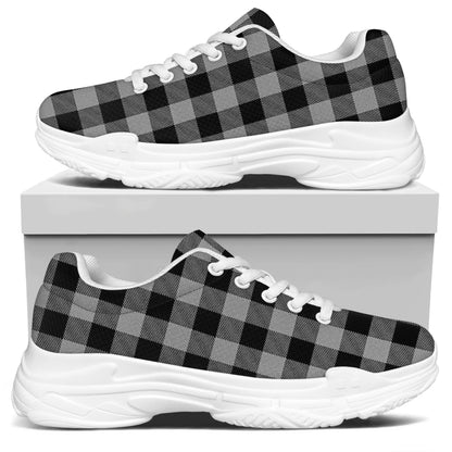 Light Grey And Black Buffalo Check Print White Chunky Shoes