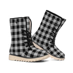 Light Grey And Black Buffalo Check Print Winter Boots