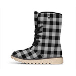 Light Grey And Black Buffalo Check Print Winter Boots