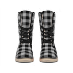 Light Grey And Black Buffalo Check Print Winter Boots