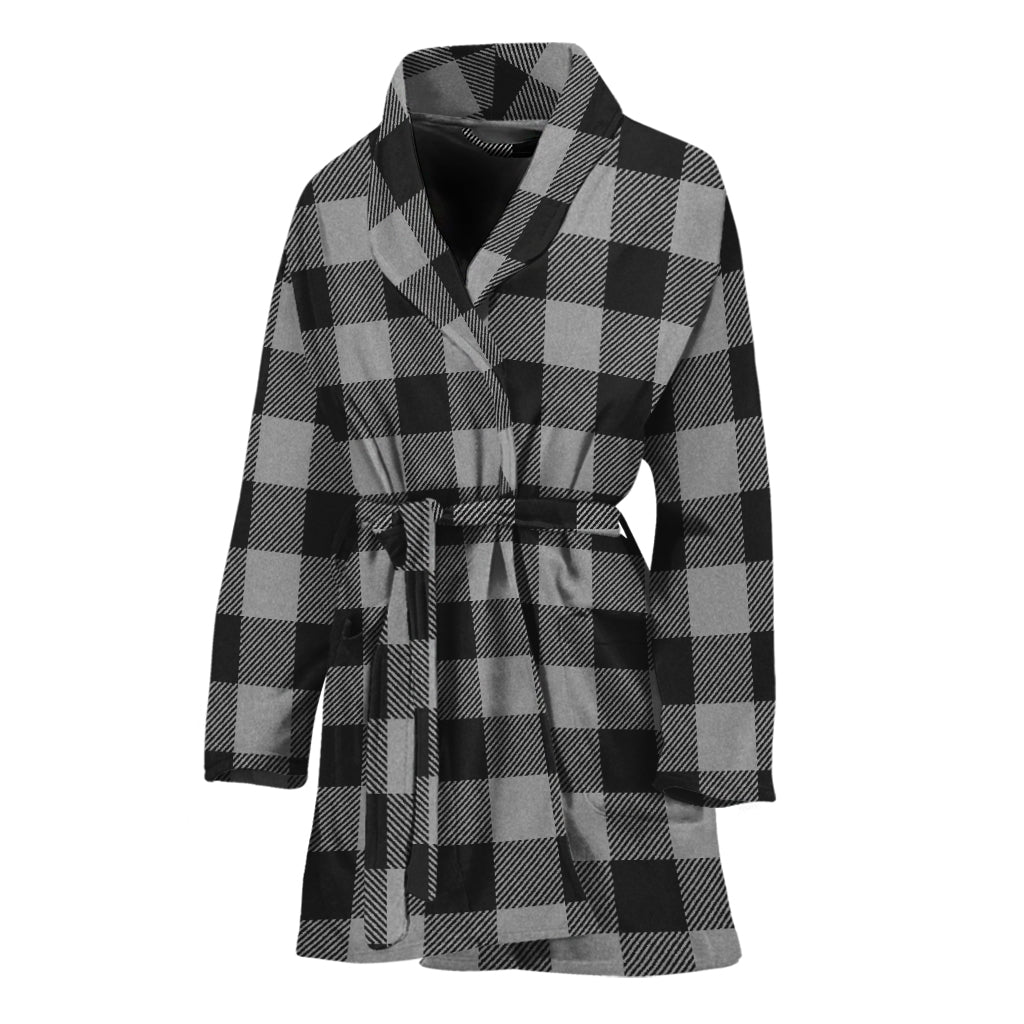 Light Grey And Black Buffalo Check Print Women's Bathrobe