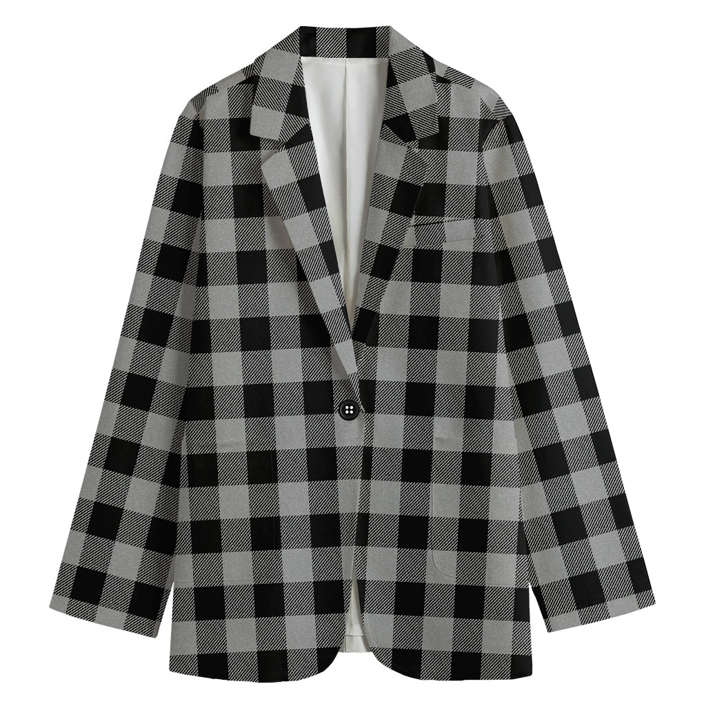 Light Grey And Black Buffalo Check Print Women's Blazer