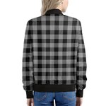 Light Grey And Black Buffalo Check Print Women's Bomber Jacket