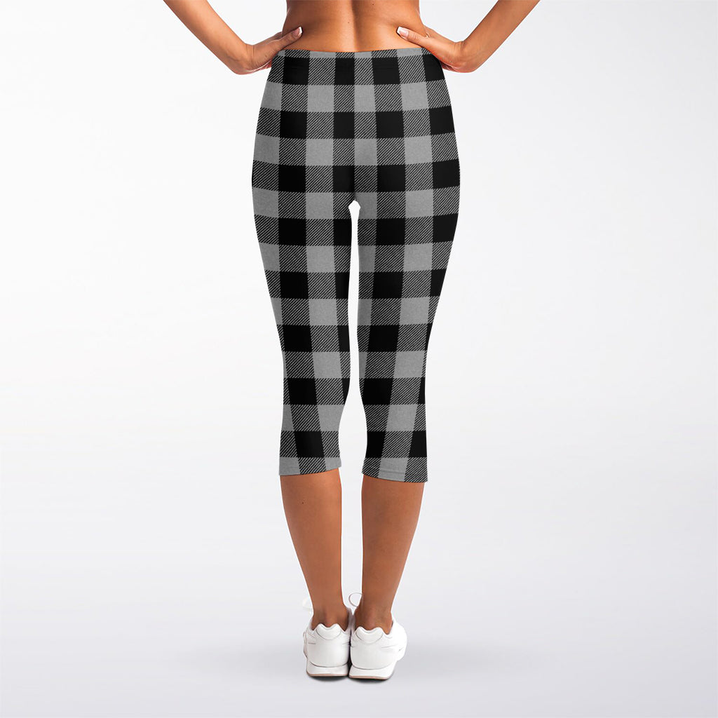 Light Grey And Black Buffalo Check Print Women's Capri Leggings