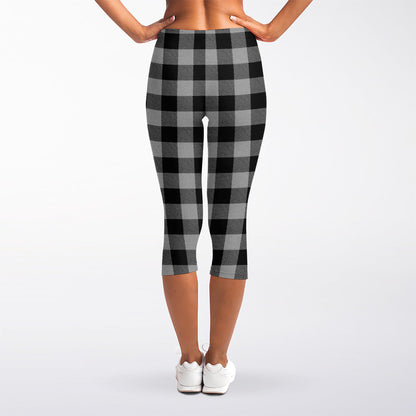 Light Grey And Black Buffalo Check Print Women's Capri Leggings
