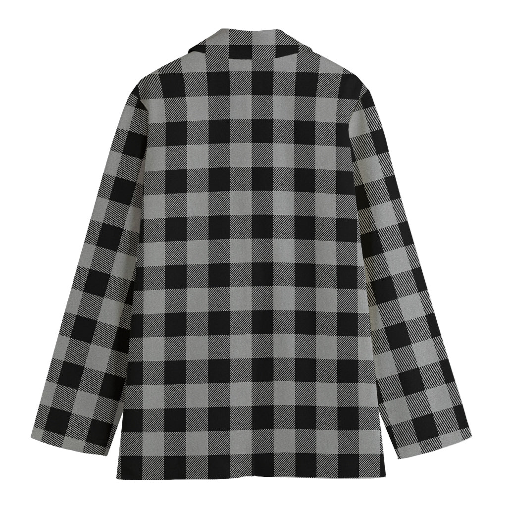 Light Grey And Black Buffalo Check Print Women's Cotton Blazer