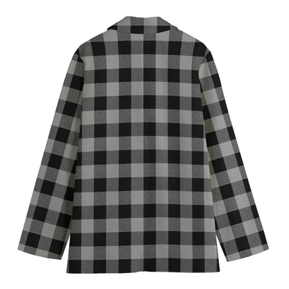 Light Grey And Black Buffalo Check Print Women's Cotton Blazer