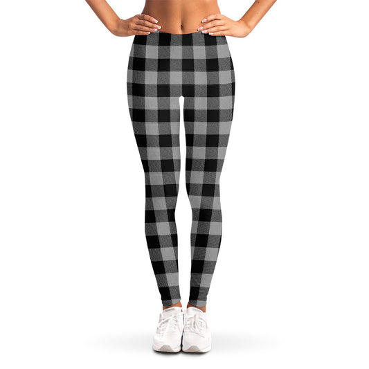 Light Grey And Black Buffalo Check Print Women's Leggings