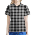 Light Grey And Black Buffalo Check Print Women's Polo Shirt