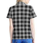 Light Grey And Black Buffalo Check Print Women's Polo Shirt