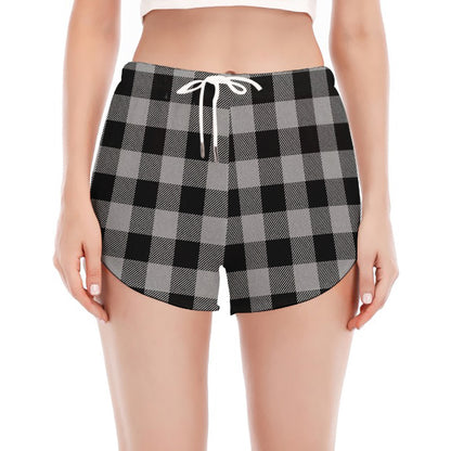 Light Grey And Black Buffalo Check Print Women's Split Running Shorts