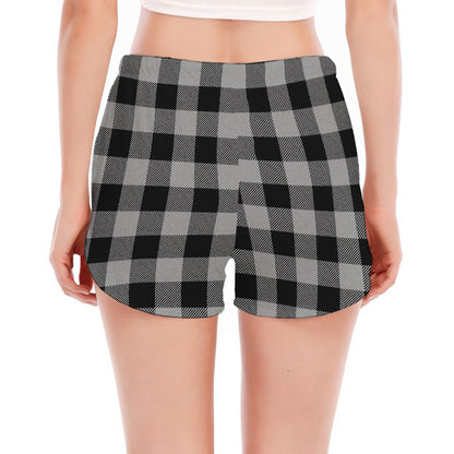 Light Grey And Black Buffalo Check Print Women's Split Running Shorts