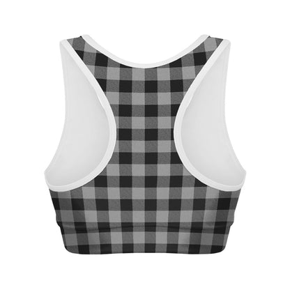 Light Grey And Black Buffalo Check Print Women's Sports Bra