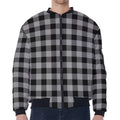 Light Grey And Black Buffalo Check Print Zip Sleeve Bomber Jacket