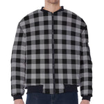 Light Grey And Black Buffalo Check Print Zip Sleeve Bomber Jacket