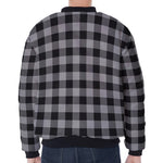 Light Grey And Black Buffalo Check Print Zip Sleeve Bomber Jacket