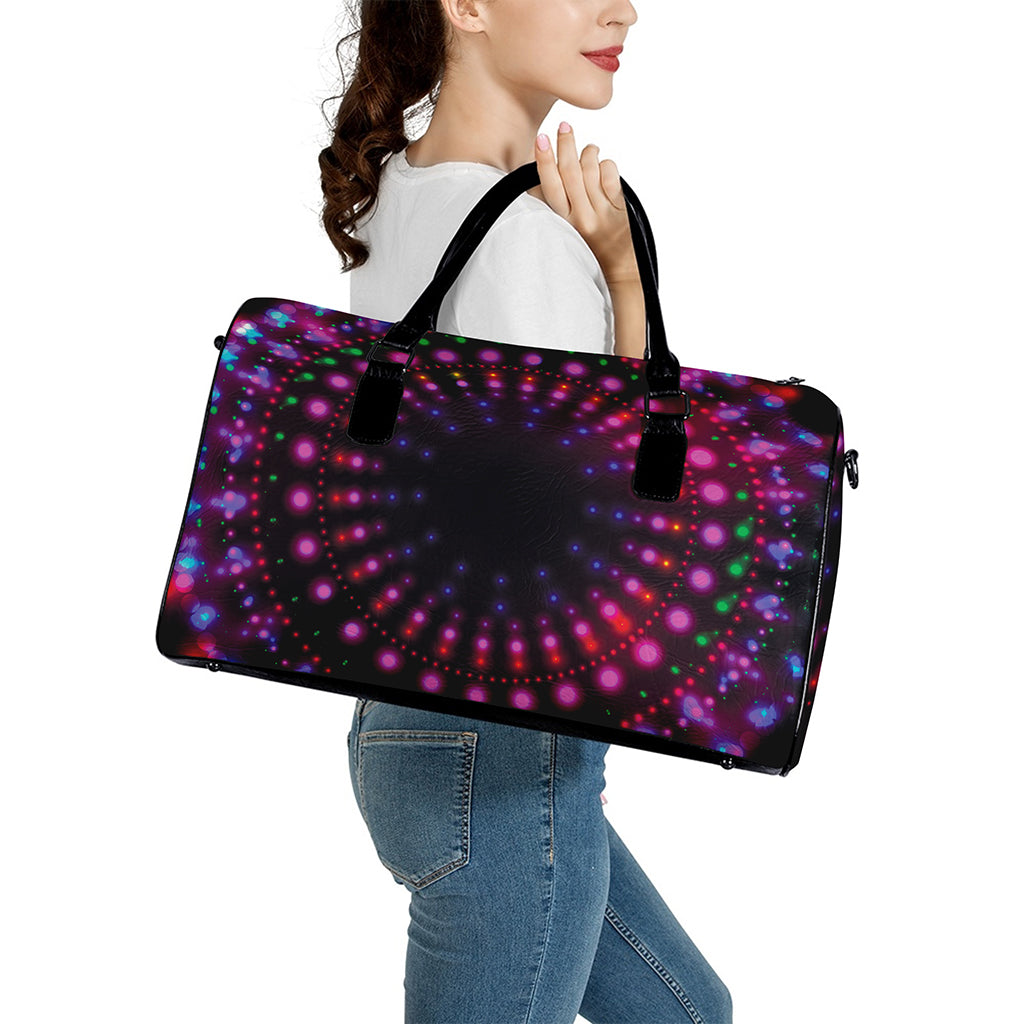 Light Mandala Print Leather Duffle Bag
