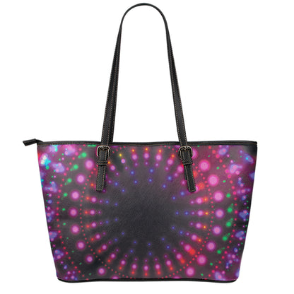 Light Mandala Print Leather Tote Bag