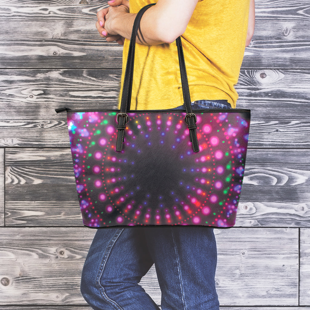 Light Mandala Print Leather Tote Bag