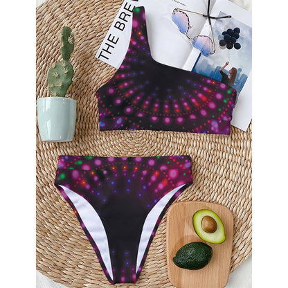 Light Mandala Print One Shoulder Bikini Top