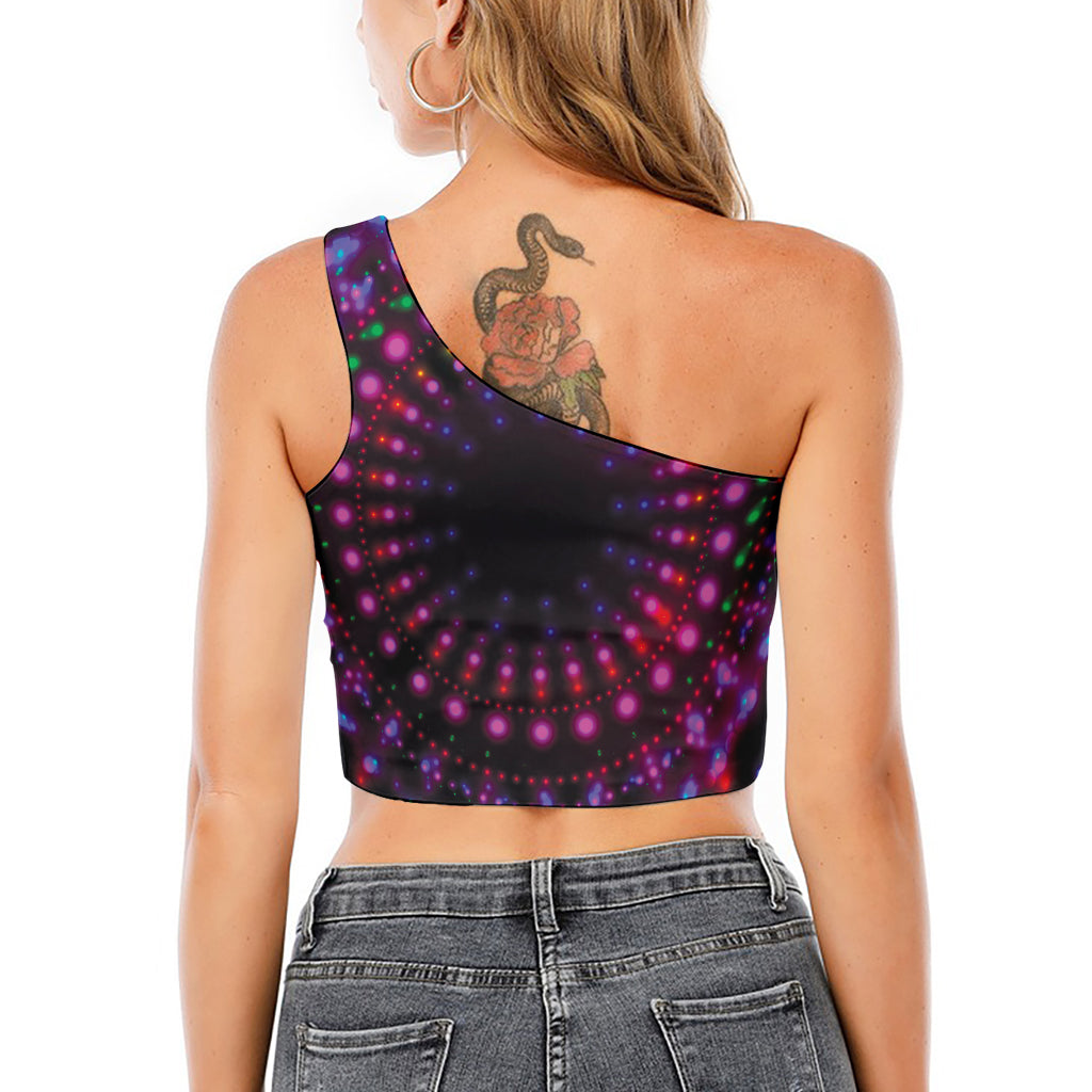 Light Mandala Print One Shoulder Crop Top