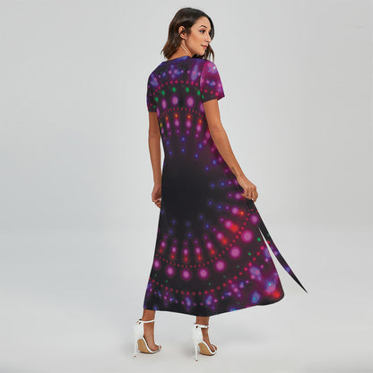 Light Mandala Print Short Sleeve Maxi Dress