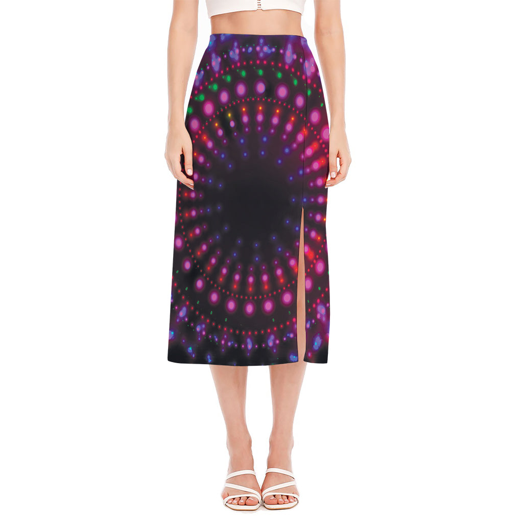 Light Mandala Print Side Slit Midi Skirt