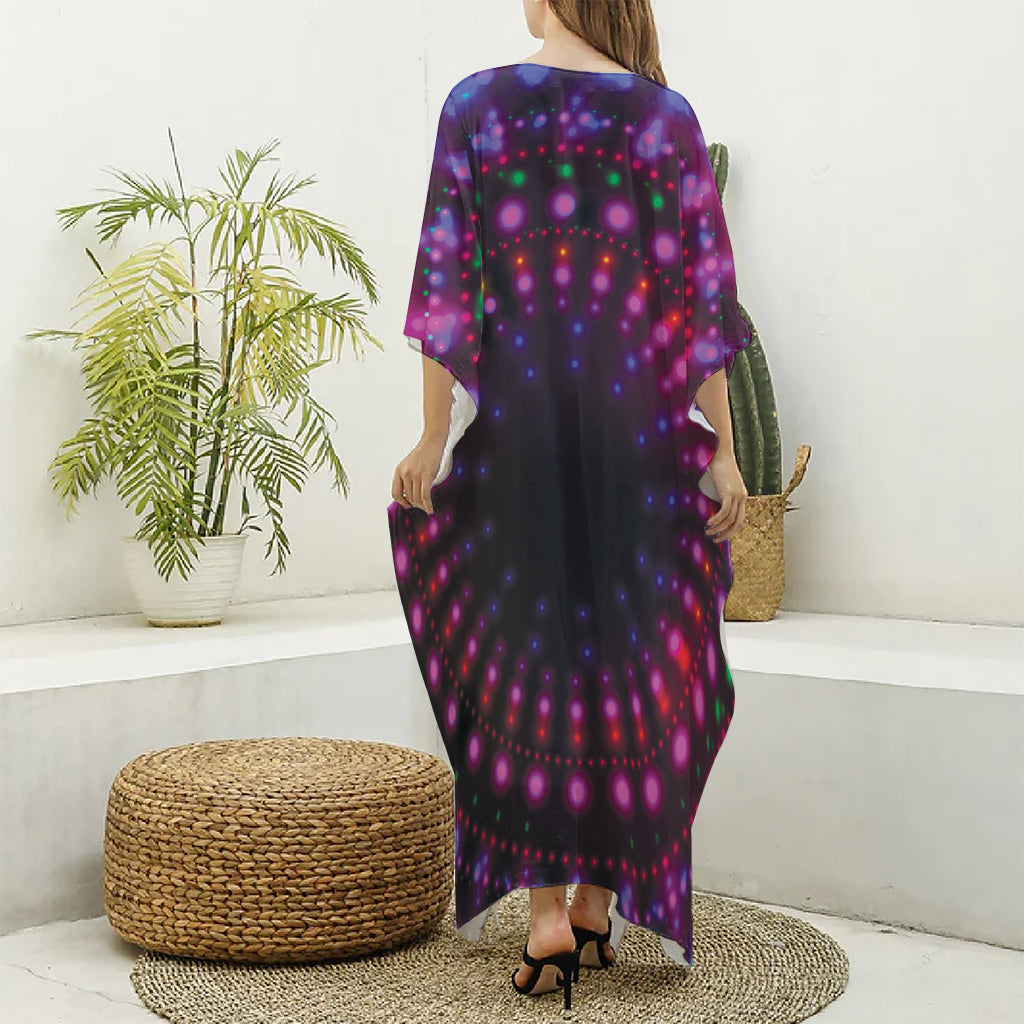 Light Mandala Print Silk V-Neck Kaftan Dress