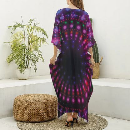 Light Mandala Print Silk V-Neck Kaftan Dress