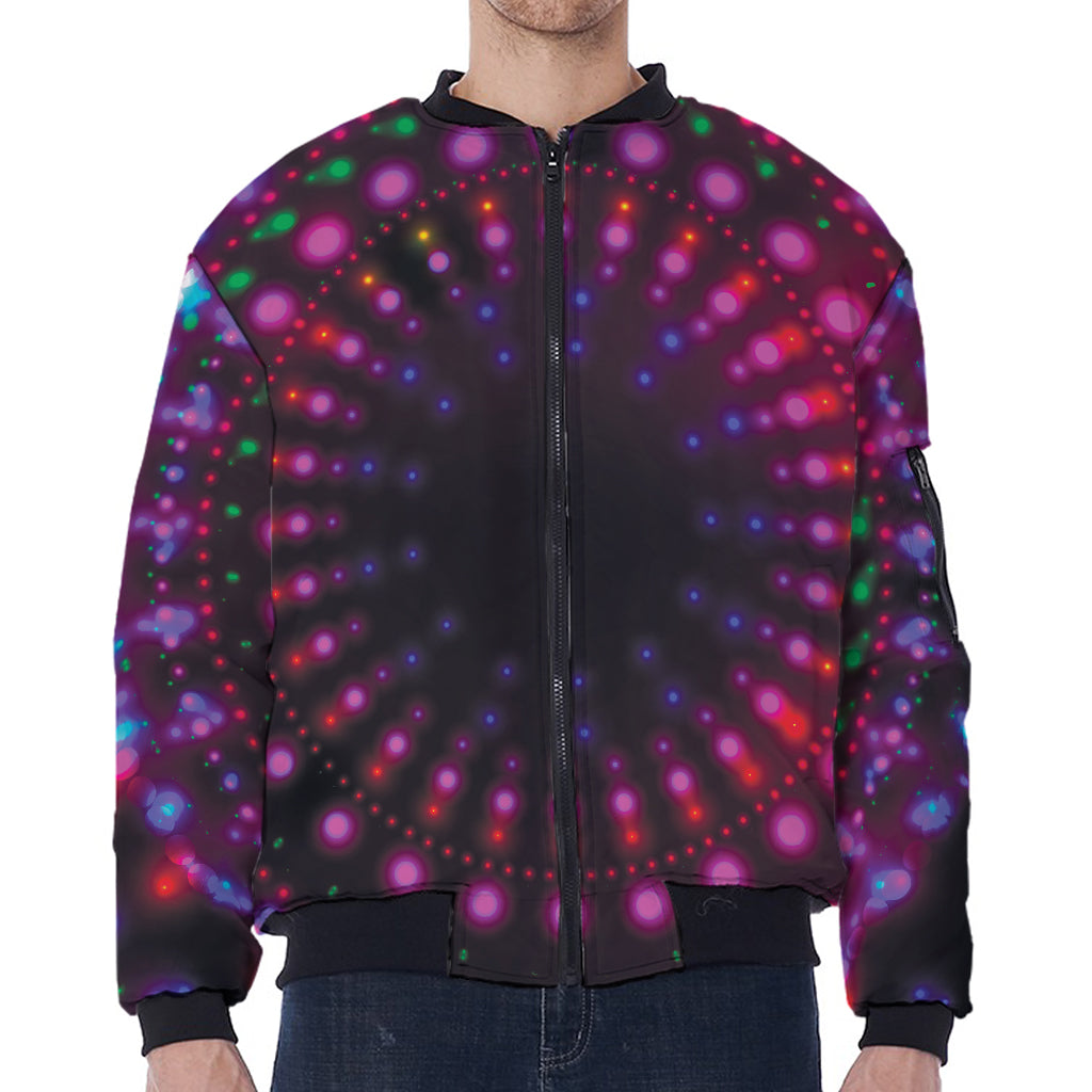 Light Mandala Print Zip Sleeve Bomber Jacket