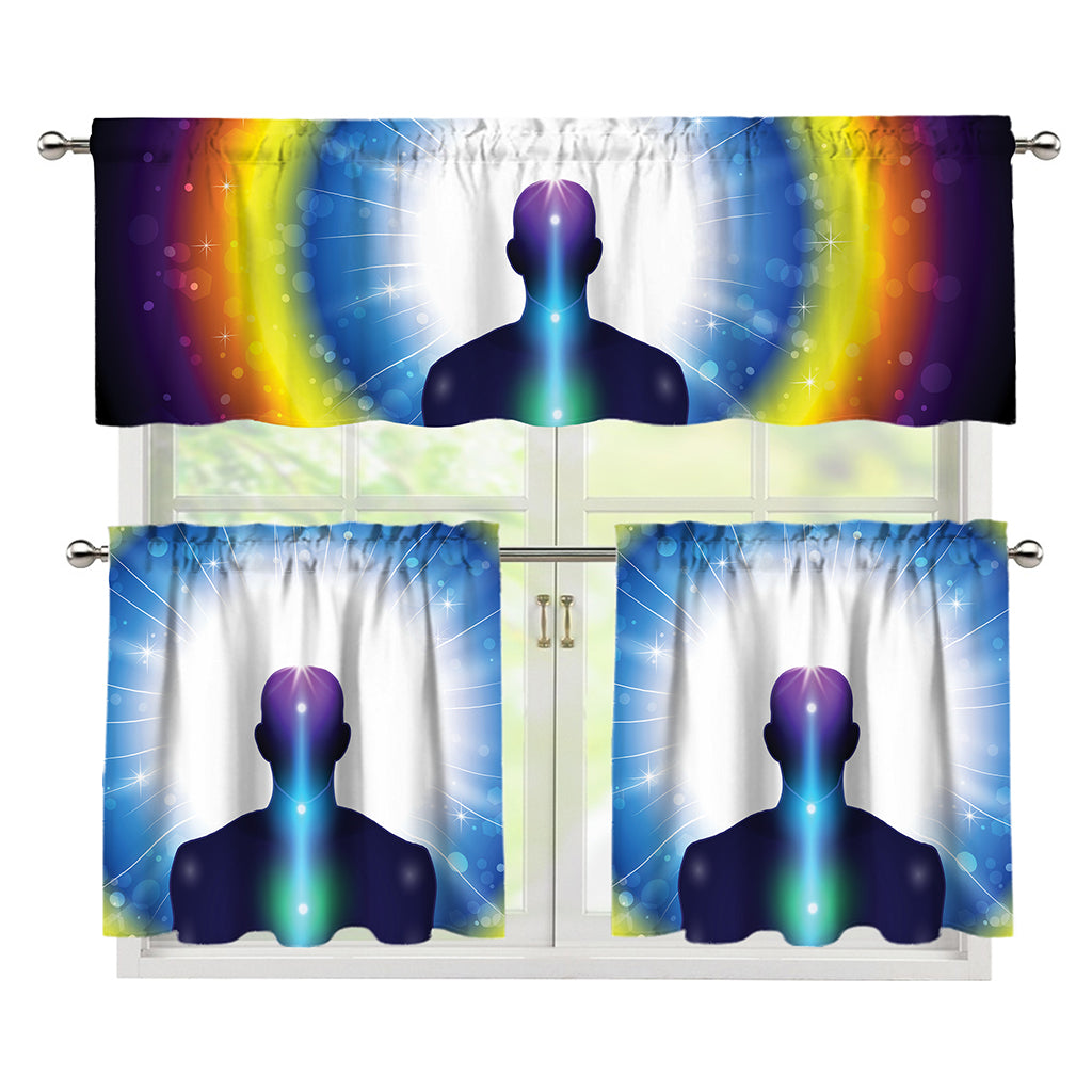 Light Of Seven Chakras Print 3 Piece Kitchen Curtains