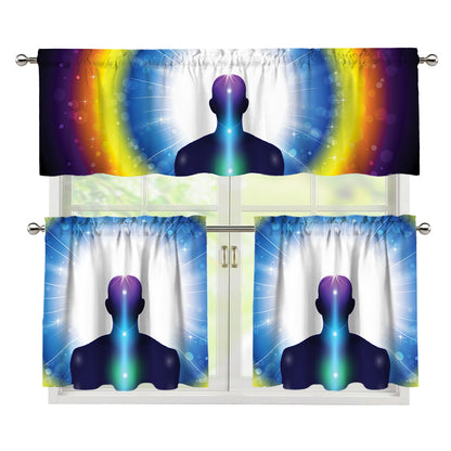 Light Of Seven Chakras Print 3 Piece Kitchen Curtains