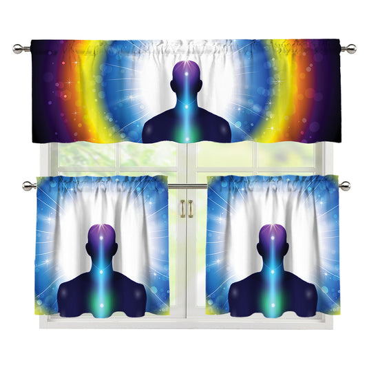 Light Of Seven Chakras Print 3 Piece Kitchen Curtains