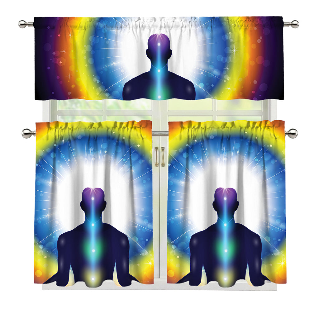 Light Of Seven Chakras Print 3 Piece Kitchen Curtains
