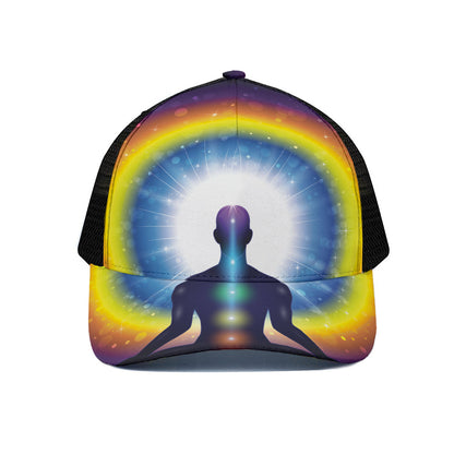 Light Of Seven Chakras Print Black Mesh Trucker Cap
